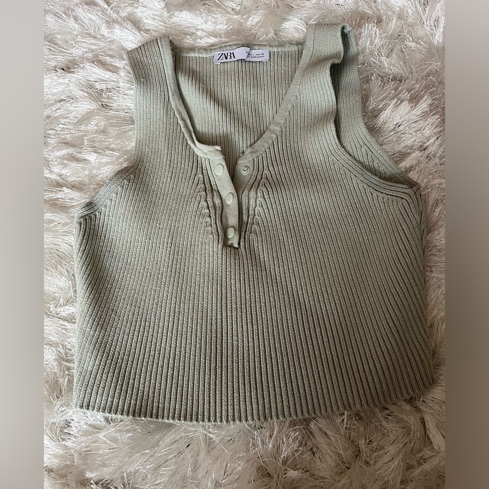 Olive Ribbed Knit Sleeveless Top